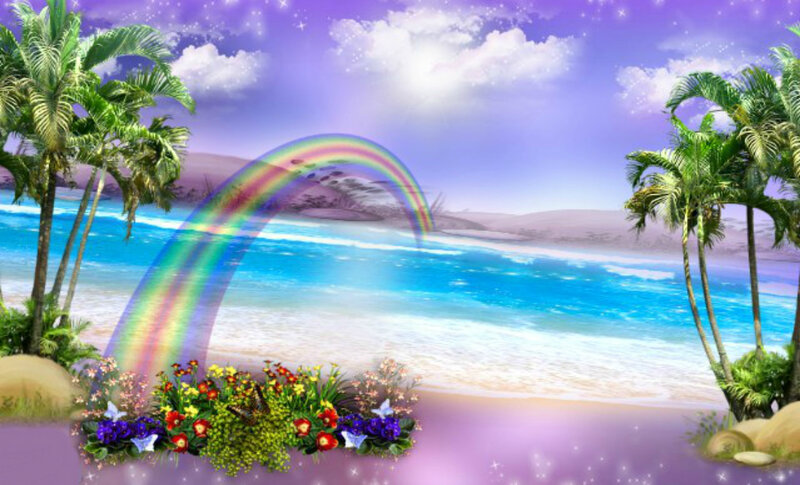 Tropical Beach with Rainbow — Purple