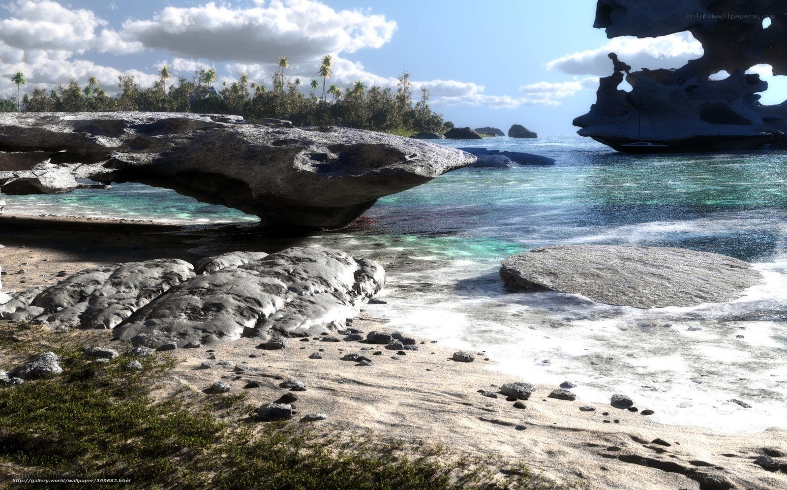 tropical beach with rock formations