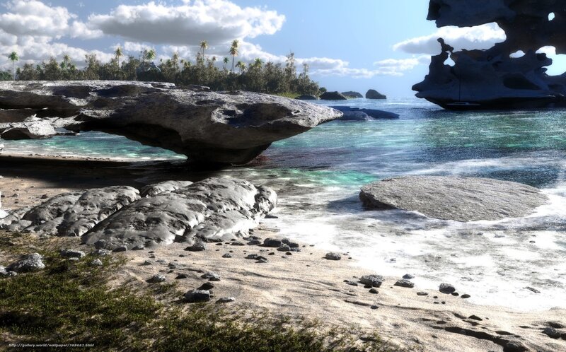 Tropical Beach with Rock Formations — Blue