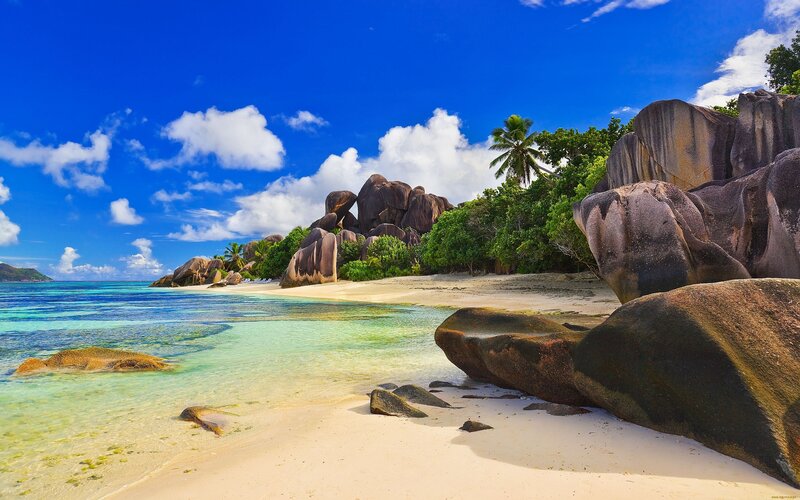 Tropical Beach with Rocks — Afternoon, White