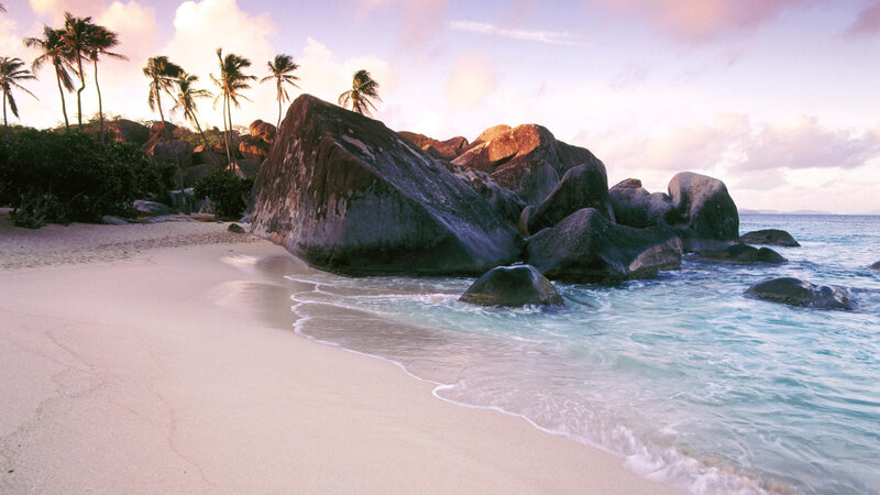 Tropical Beach with Rocks — Beige