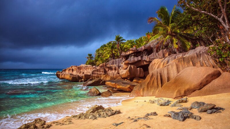 Tropical Beach with Rocks — Blue, Dramatic