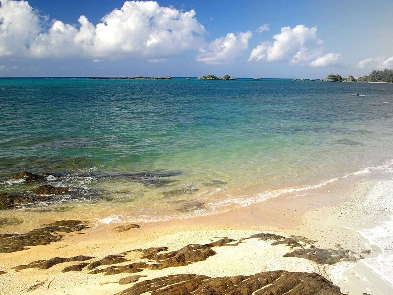 Tropical Beach with Rocks — Blue, Serene, Afternoon, Photograph, Ocean