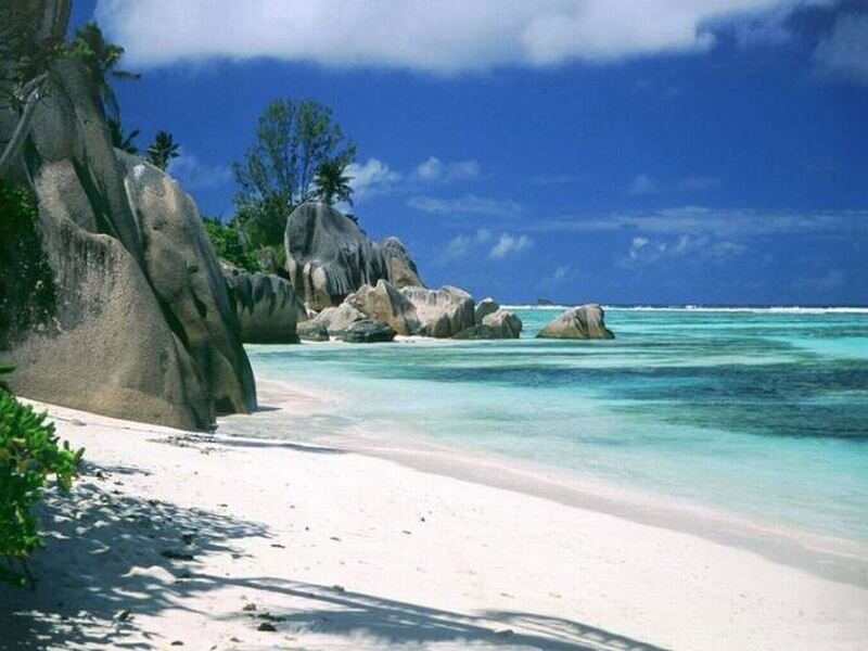 Tropical Beach with Rocks — Blue, Serene, Afternoon, Photograph, Sand