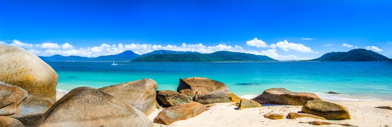 Tropical Beach with Rocks — Blue, Serene, Afternoon, Photograph, Sea