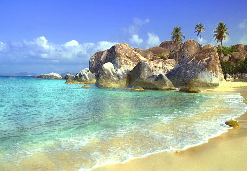 Tropical Beach with Rocks — Blue, Serene, Afternoon