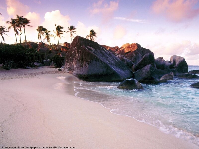 Tropical Beach with Rocks — Blue, Serene, Sunset