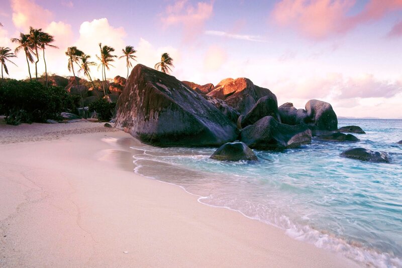 Tropical Beach with Rocks — Pink