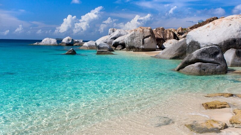Tropical Beach with Rocks — Serene, Beige