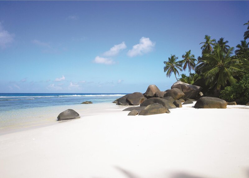 Tropical Beach with Rocks — White, Serene