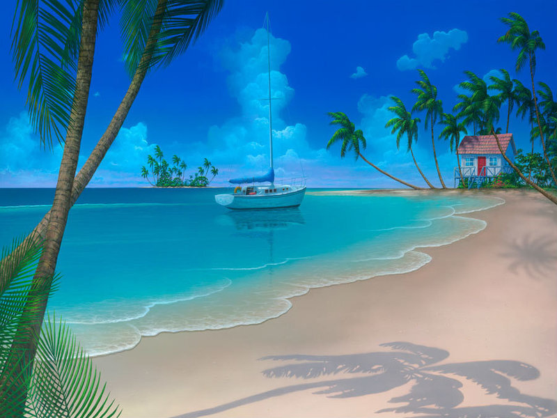 Tropical beach with sailboat