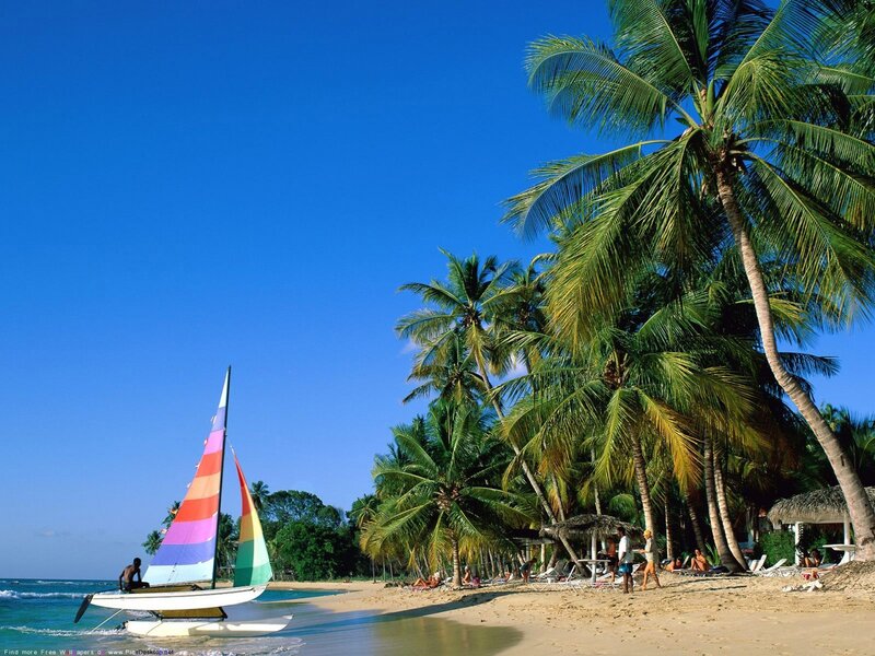 tropical beach with sailboat