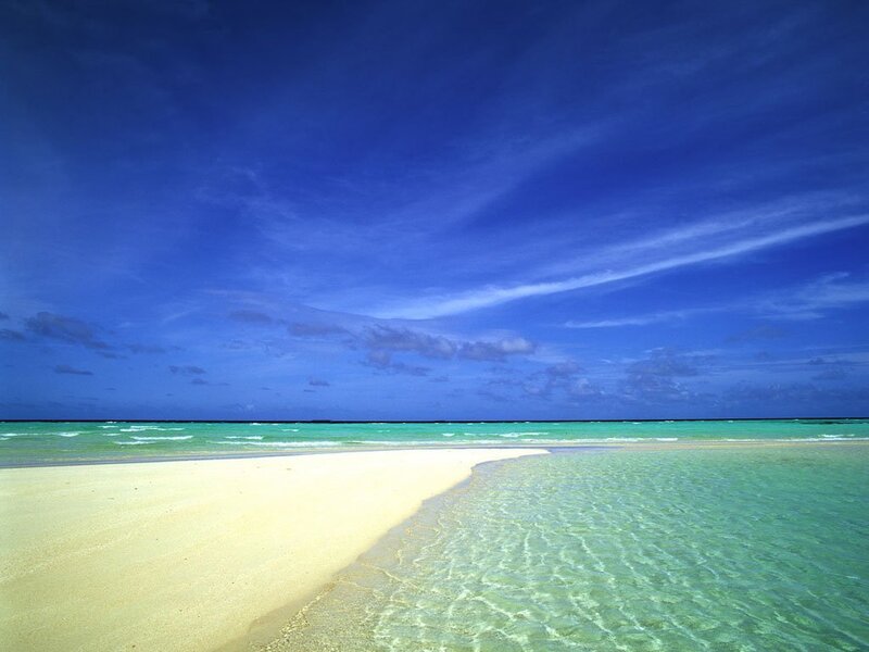 Tropical Beach with Sandbar — Blue, Serene, Afternoon, Photograph, Ocean