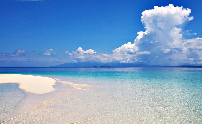 Tropical Beach with Sandbar — Blue, Serene
