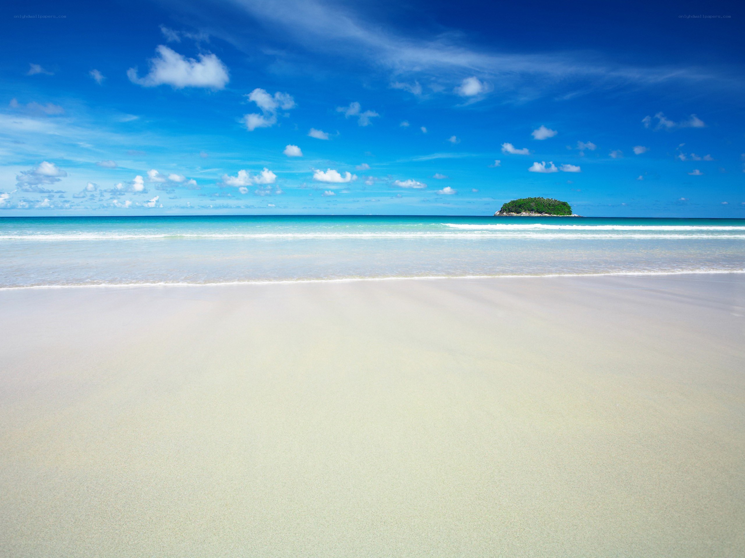 tropical beach with small island