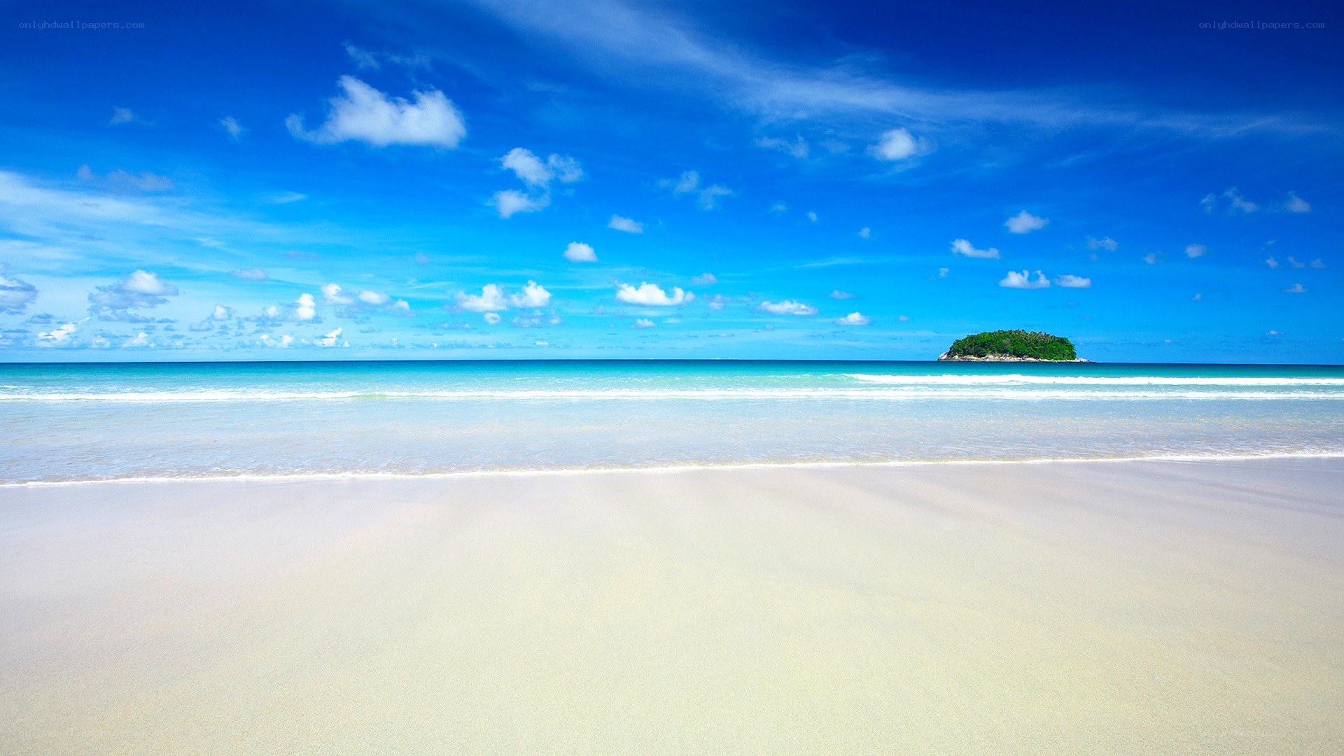 tropical beach with small island