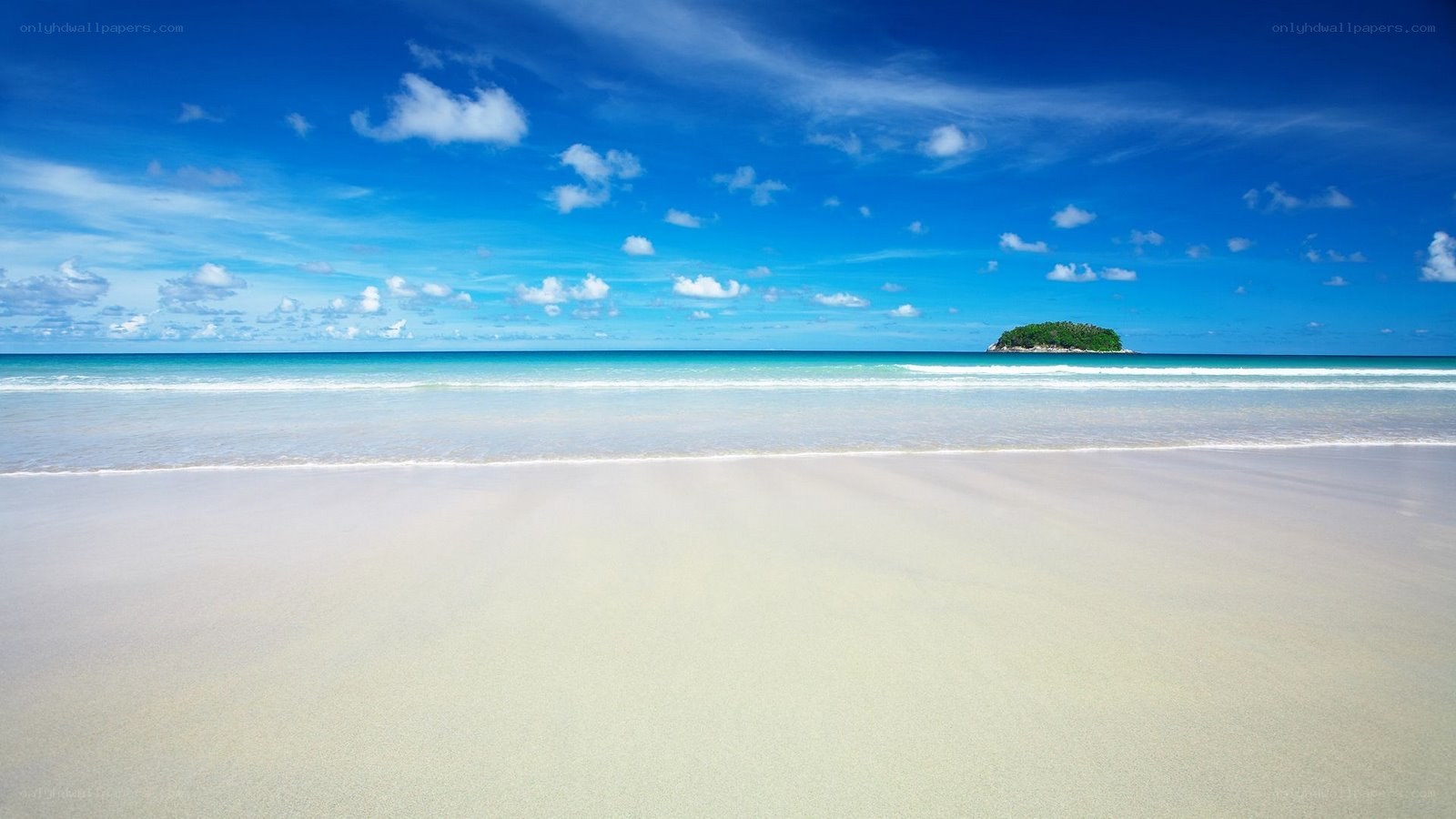 tropical beach with small island