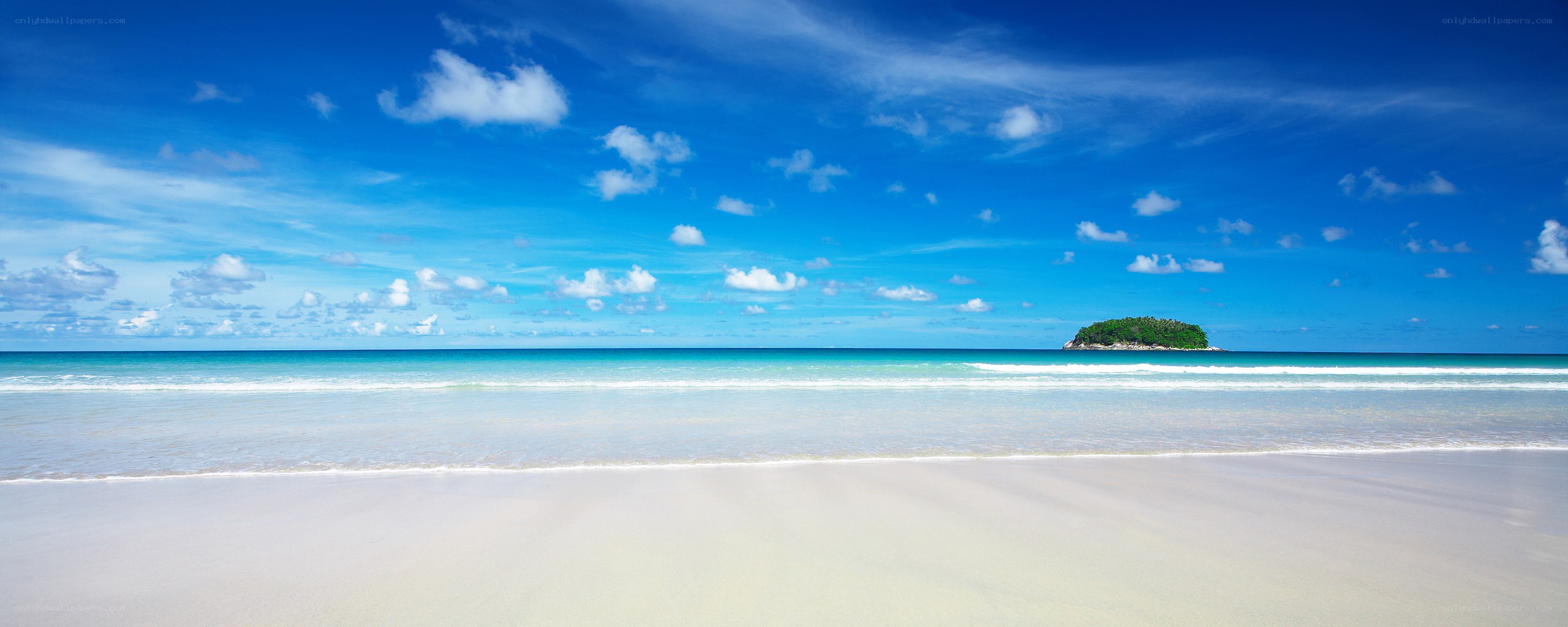 tropical beach with small island
