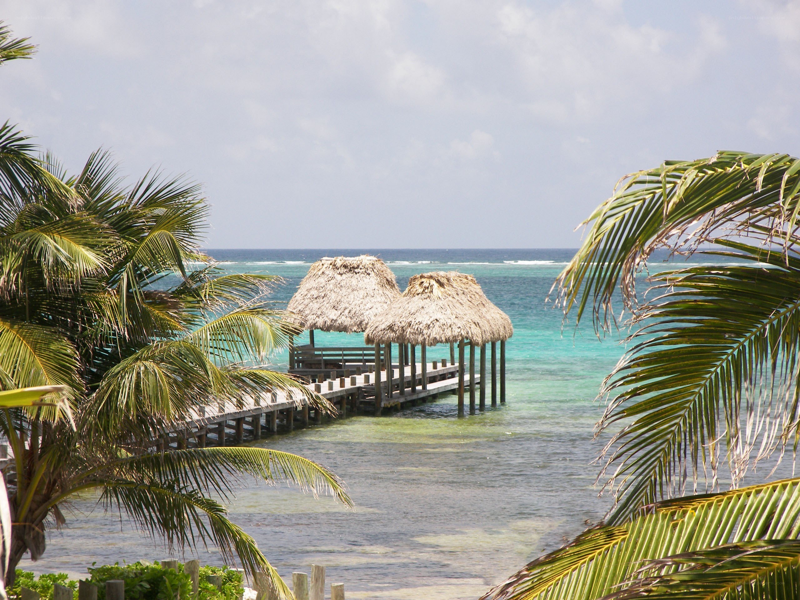 Tropical beach with thatched huts