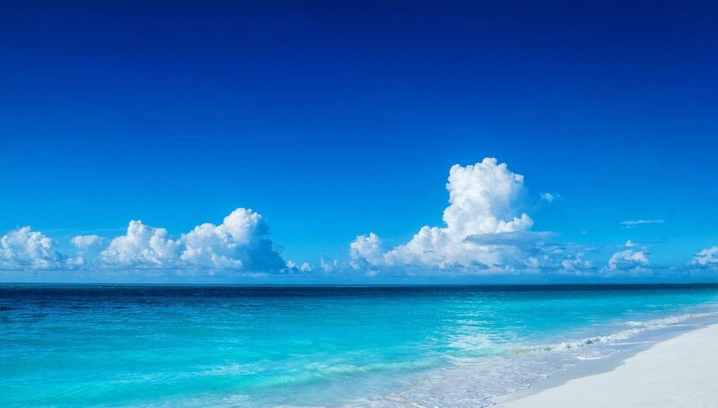 Tropical Beach with Turquoise Water — Blue, Serene, Afternoon, Photograph, Ocean, Clouds