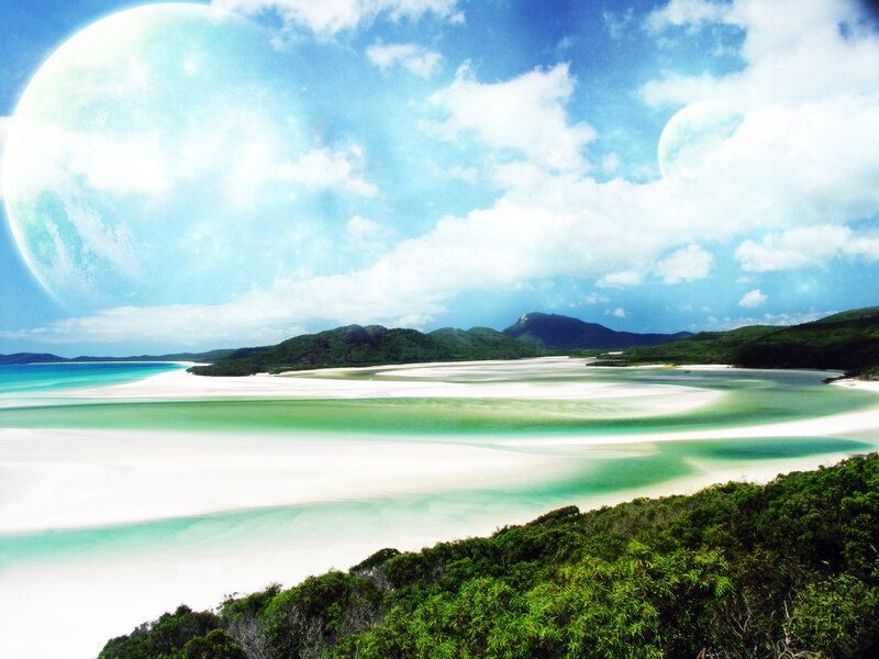 Tropical beach with two moons