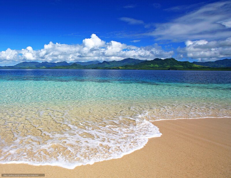 Tropical Beach with Waves — Blue, Serene, Afternoon, Photograph, Mountains, Ocean