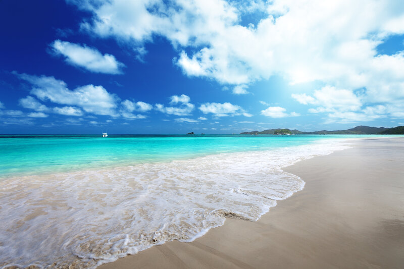 Tropical Beach with Waves — Blue, Serene, Afternoon, Photograph, Ocean, Sky