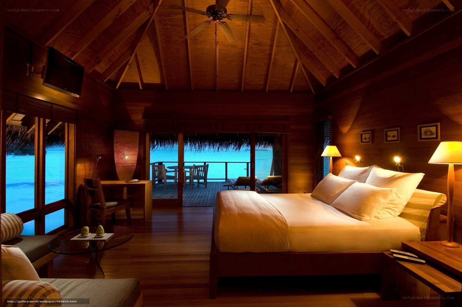 tropical bedroom with ocean view