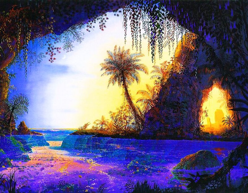 Tropical Cave with Palm Trees
