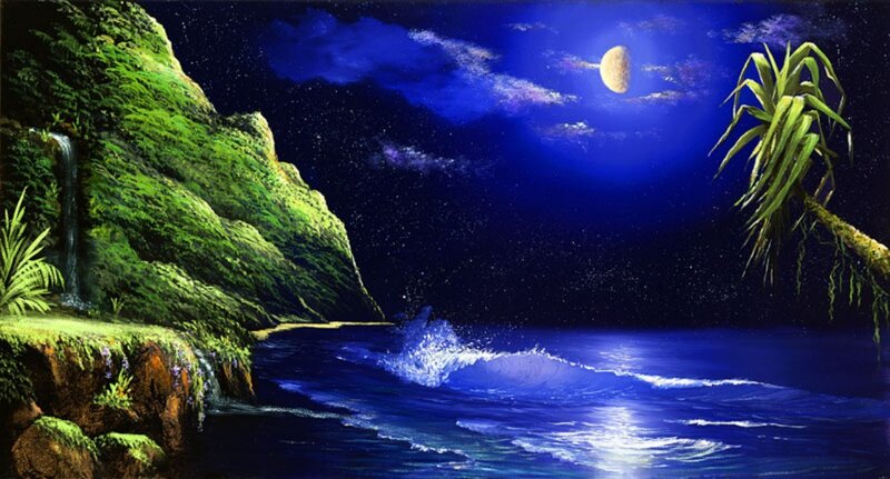 Tropical Coastline at Night