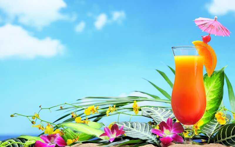 Tropical Cocktail with Flowers