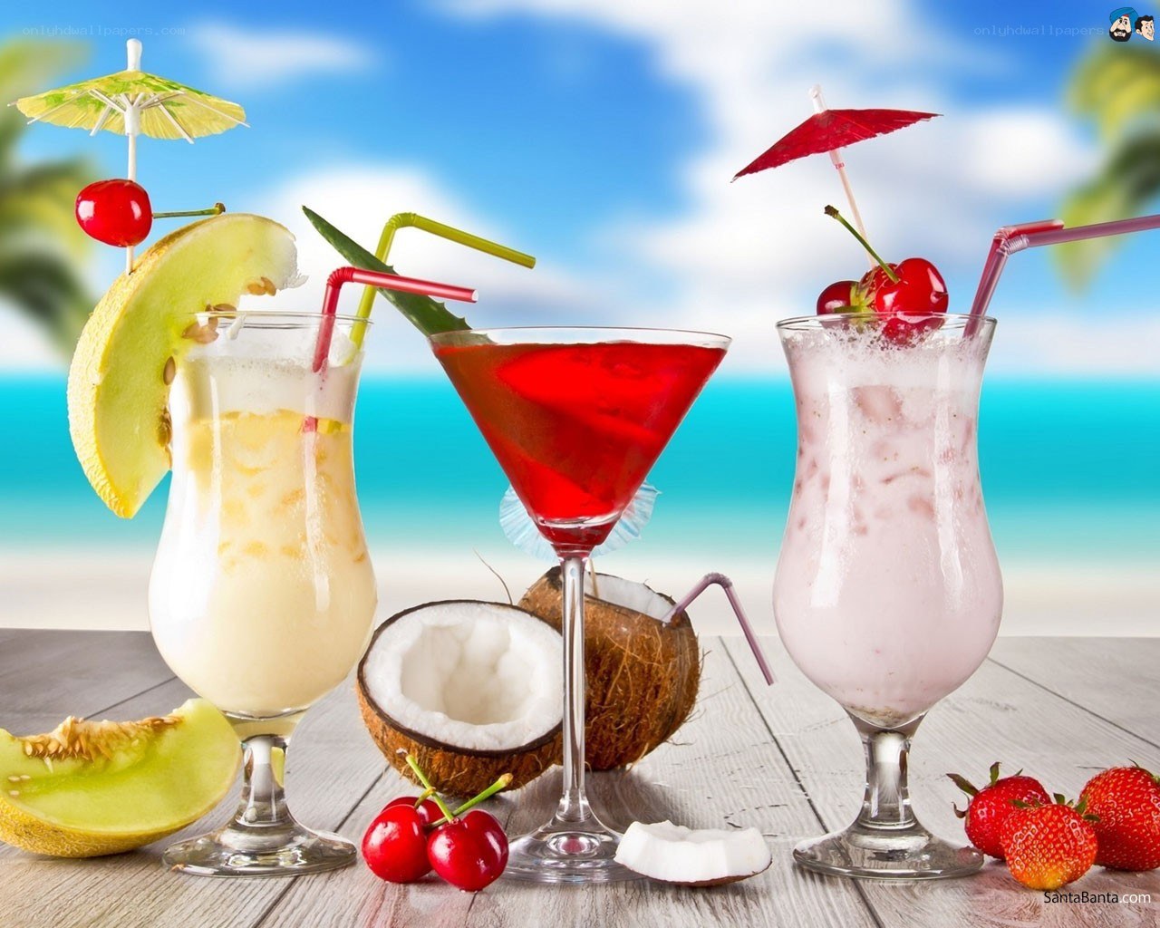 Tropical cocktails on beach