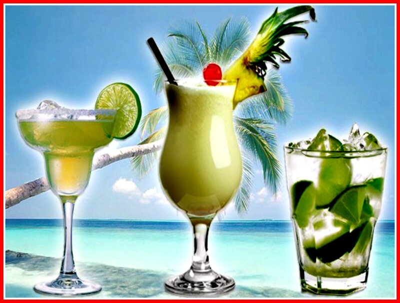 Tropical Cocktails on Beach — Blue, Relaxed, Afternoon, Photograph