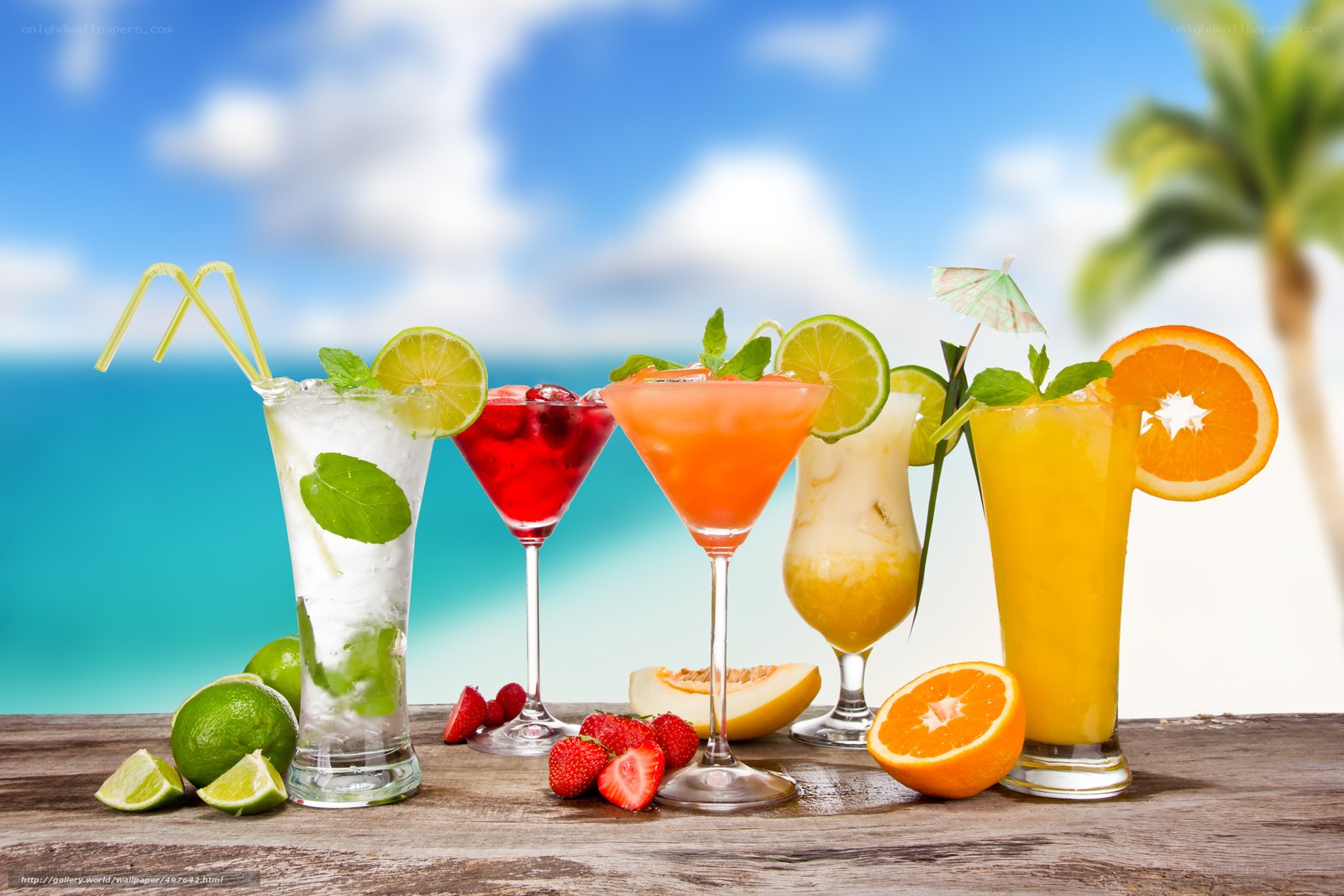 tropical cocktails on beach