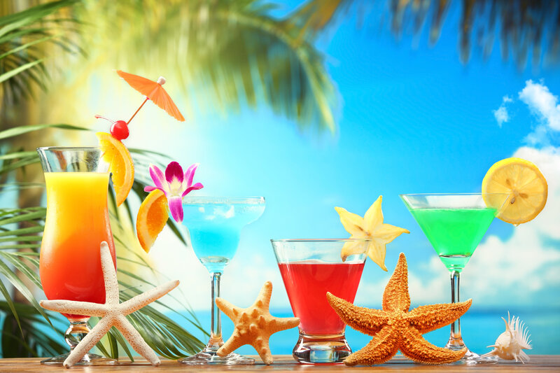 Tropical Cocktails on Table — Blue, Afternoon