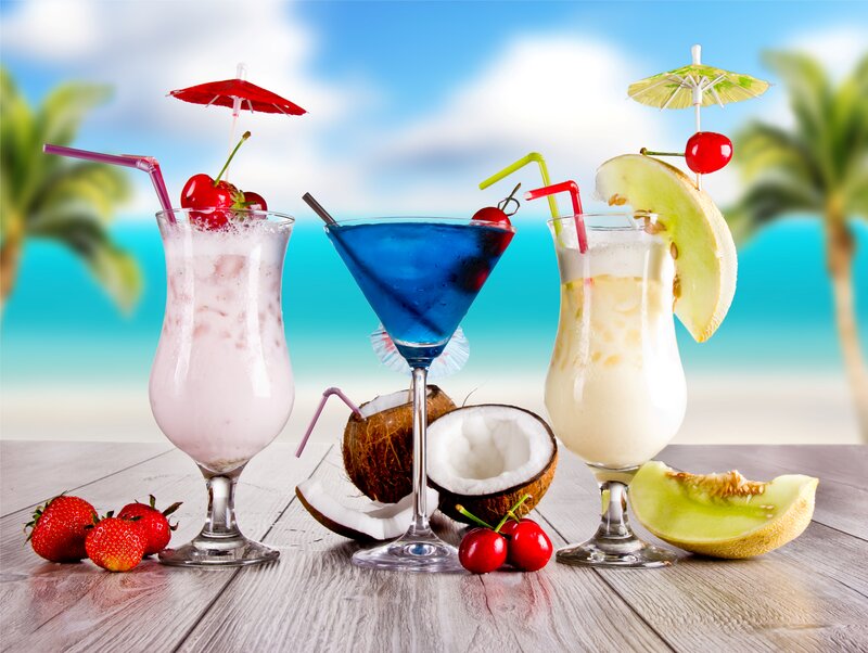 Tropical Cocktails on Table — Blue, Relaxed, Summer