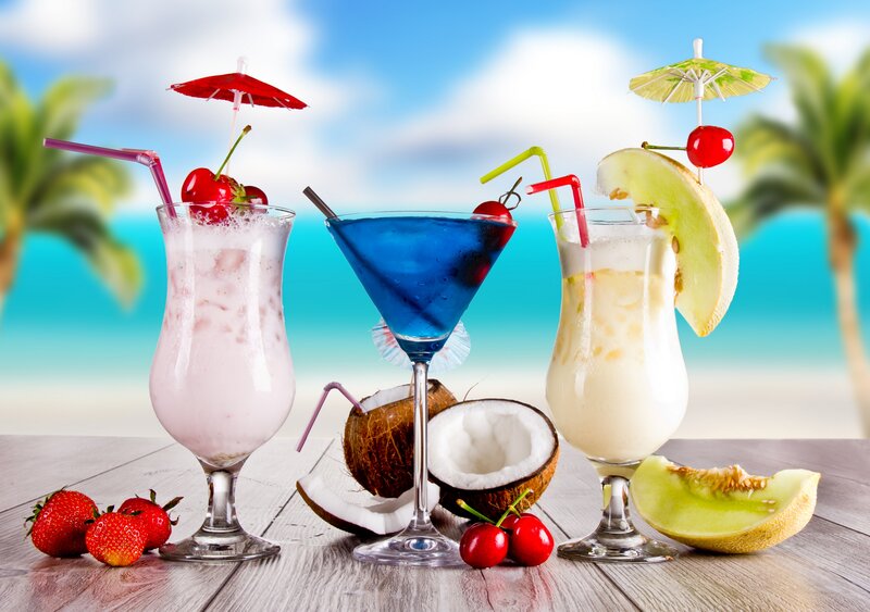 Tropical Cocktails on Table — Blue