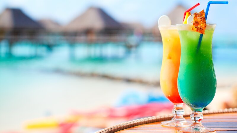 Tropical Cocktails on Table — Green, Relaxed, Afternoon