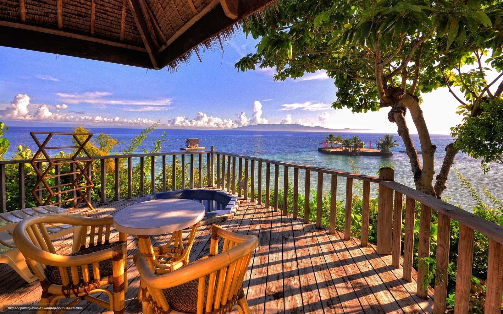 Tropical deck overlooking ocean