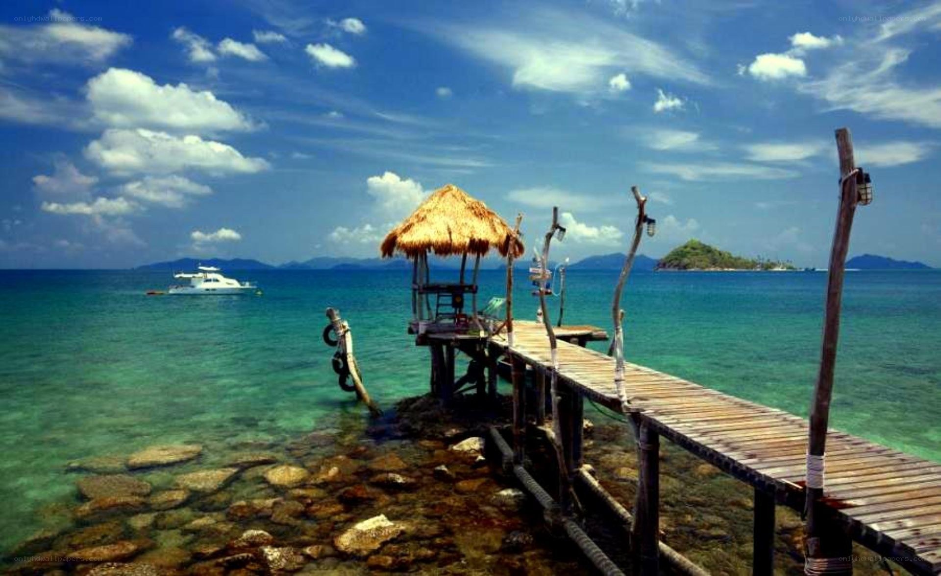 tropical dock with boat