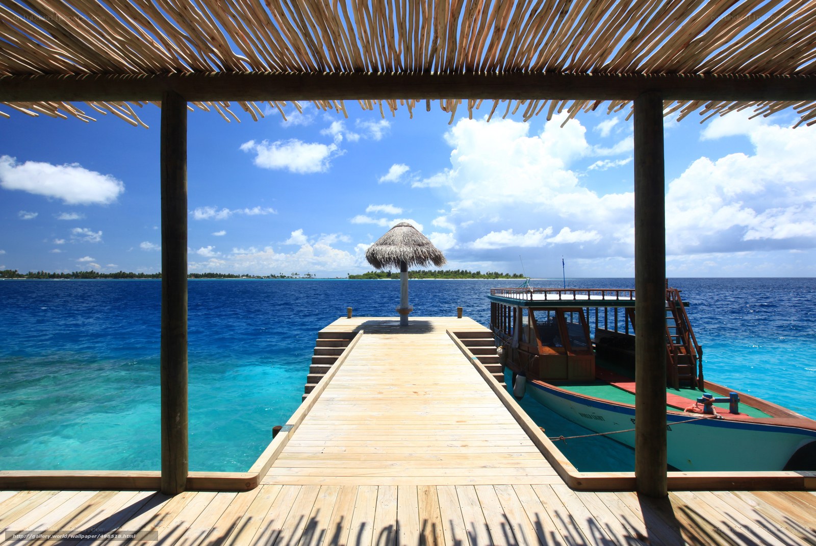 Tropical dock with boat