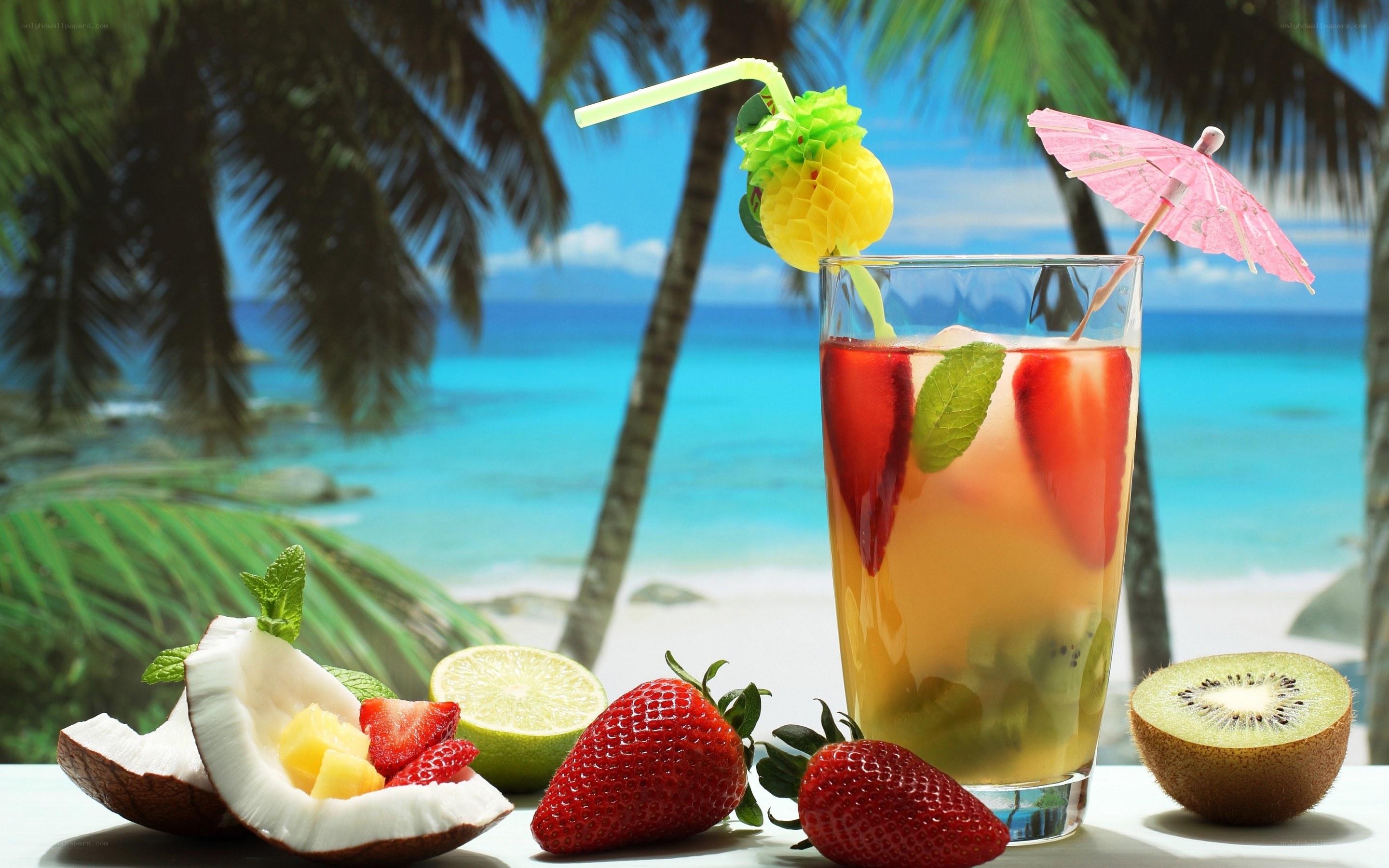 Tropical drink on beach