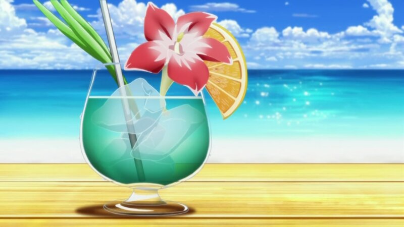 Tropical Drink on Beach — Blue, Relaxed, Afternoon, Anime