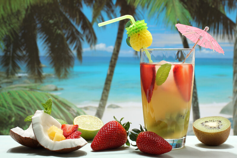Tropical Drink on Beach — Blue, Relaxed, Afternoon
