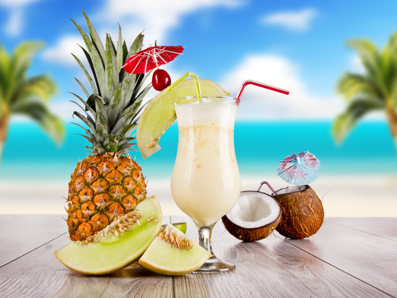 Tropical Drink on Beach — Blue, Relaxed
