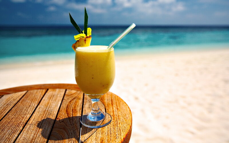 Tropical Drink on Beach — Yellow, Relaxed, Afternoon
