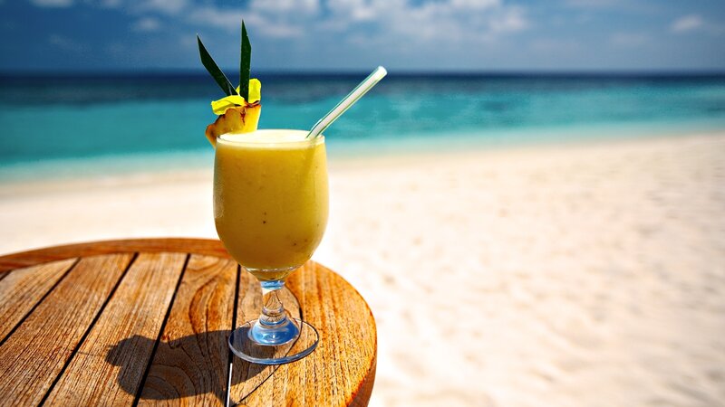 Tropical Drink on Beach — Yellow, Relaxing, Afternoon, Photograph