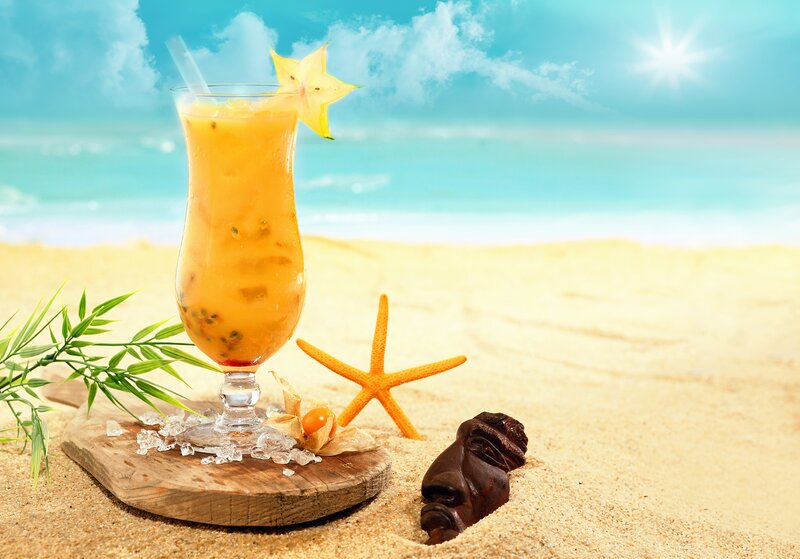 Tropical Drink on Beach — Yellow, Relaxing, Afternoon