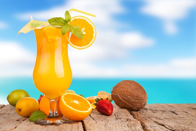 Tropical Drink on Wood — Blue