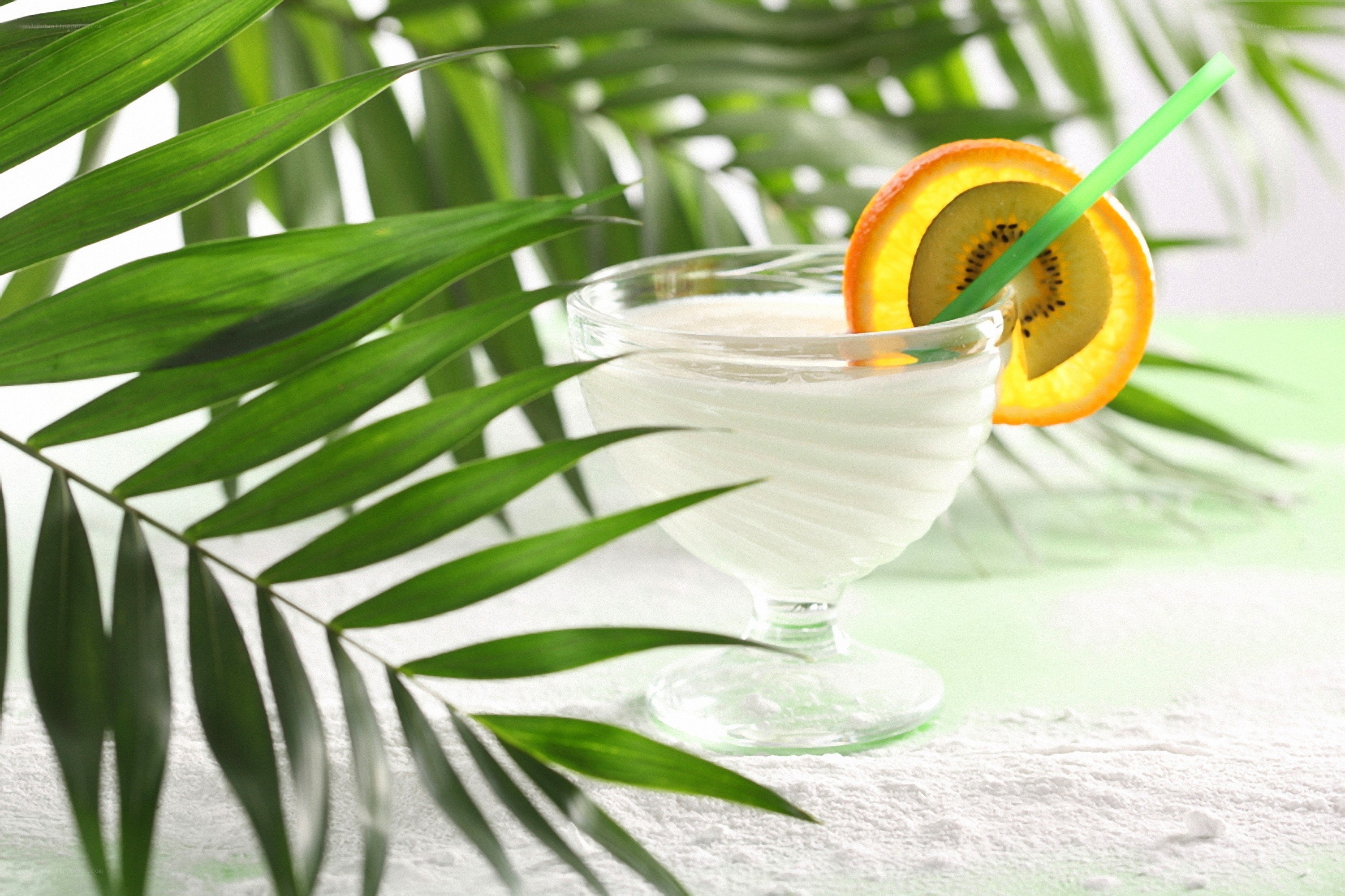 tropical drink with fruit garnish